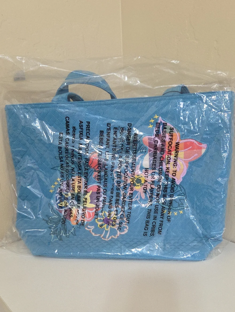 Vera Bradley Tote Bag Turquoise Blue With Flowers